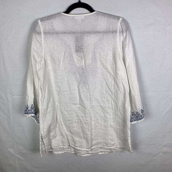 J.Jill ~ XS ~ NEW Very Pretty Linen Embroidered Bell-Sleeve Tunic ~ NWT - Picture 3 of 7
